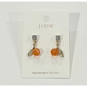 NWT J. Crew Orange & Gold Rhinestone Drop Earrings